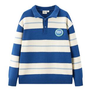 加比瑞男童毛衣春秋款针织衫儿童polo领毛衣薄毛衣条纹男孩秋装