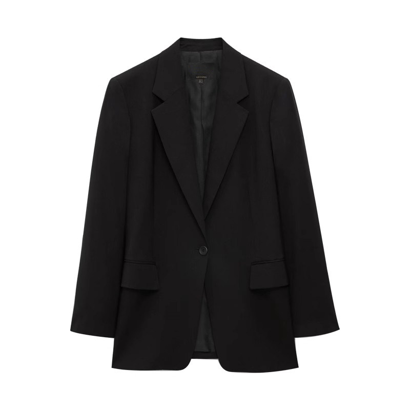 高级感黑色一粒扣羊毛工作西服女