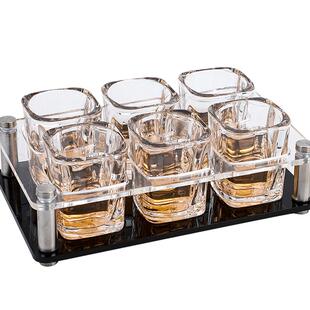 酒吧专用钢化玻璃四方杯八角杯shot杯KTV啤酒杯一口杯杯架 白酒杯