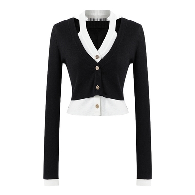 秋水伊人假两件针织衫2025年秋冬新款女气质通勤时尚简约挂脖上衣