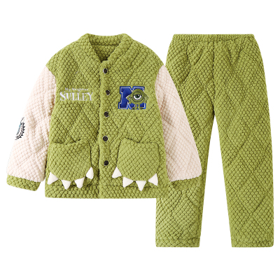 冬季男童珊瑚绒三层夹棉睡衣套装可外穿时尚加厚青少年保暖家居服