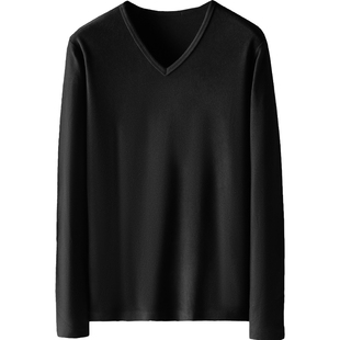 德绒打底衫男士长袖t恤V领上衣服潮流内搭秋冬加绒保暖双面绒体恤