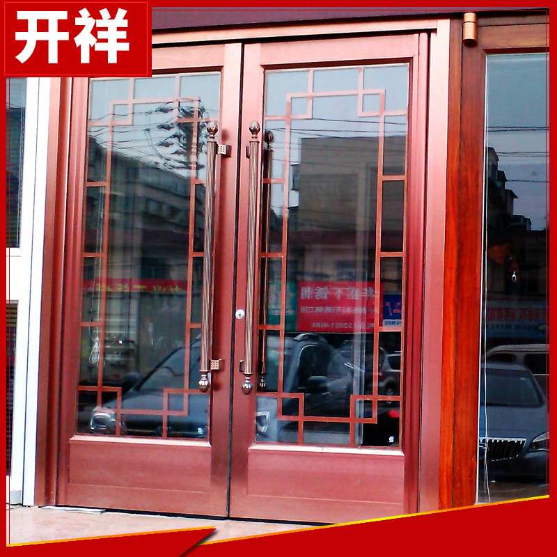 厂家供应酒店仿铜玻璃门 铝合金仿铜拉丝门 山东对开仿铜门批发