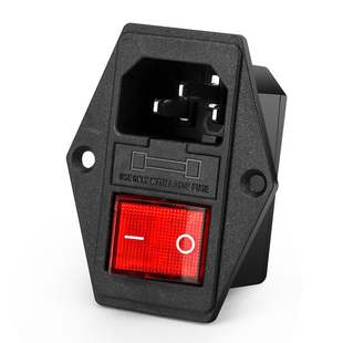 连体双10A品字电源插座三合一带灯开关保险丝公座公母插头充电口