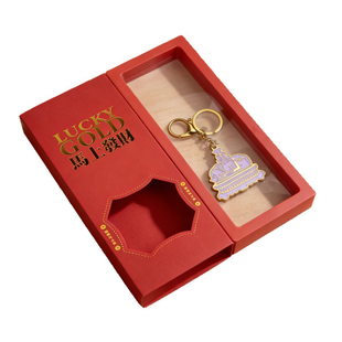 马年红色钥匙扣挂件项链包装盒马上发财透明pe悬浮盒封套礼品包装