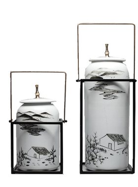 新中式风铁艺陶瓷样板电视柜摆件