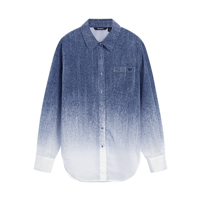 Desigual26春夏新品蓝色植绒仿牛仔渐变欧根纱女士衬衫