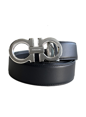 FERRAGAMO/菲拉格慕 银标黑褐色光面双面腰带3.5CM宽百搭正品皮带