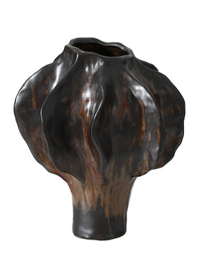 新中式侘寂抽象素黑陶瓷花瓶