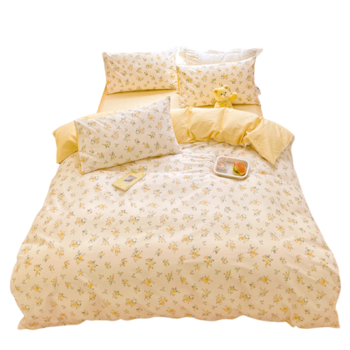 ins风纯棉全棉床上四件套100新款网红碎花被套罩床单三件套床笠款