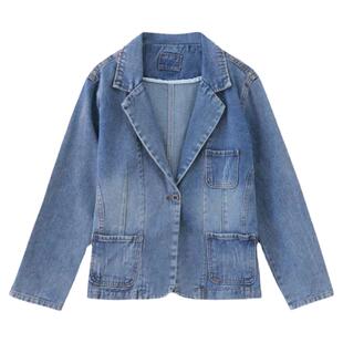 2025春秋新款大码宽松显瘦牛仔西装外套女短款气质牛仔衣西服上衣