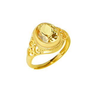 宫里上新黄水晶戒指女纯银天然宝石高级感小众设计送妈妈生日礼物