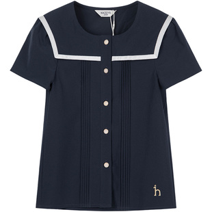 hazzys哈吉斯童装女童短袖2025夏新德立胜速干海军翻领短袖衬衫