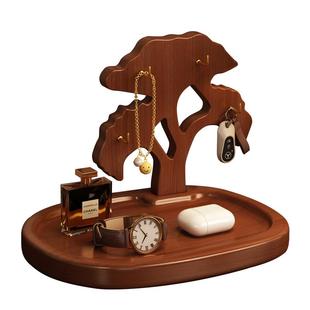 实木玄关置物架入户钥匙收纳摆件挂架桌面托盘装饰饰品手表摆放架