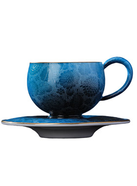 景德镇官方陶瓷手工扒花咖啡杯碟套装拿铁杯家用下午茶杯高档送礼
