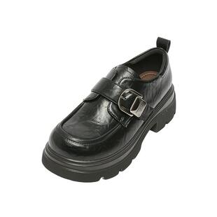 三福女乐福鞋春季都市英伦厚底粗跟金属扣轻质套口女鞋853648