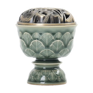 越窑青瓷香炉家用室内熏香檀香香薰炉陶瓷盘香炉中国风宋式高足炉