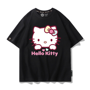 哈喽凯蒂猫联名短袖女童纯棉T恤helloKitty周边中大童衣服宽松夏
