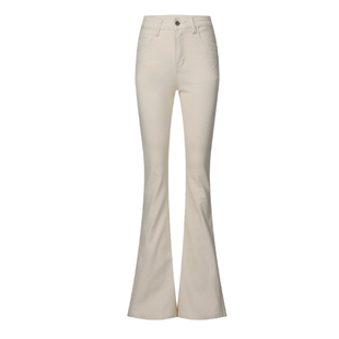 加绒米白色微喇牛仔裤女2025秋冬新款高腰显瘦气质修身弹力喇叭裤