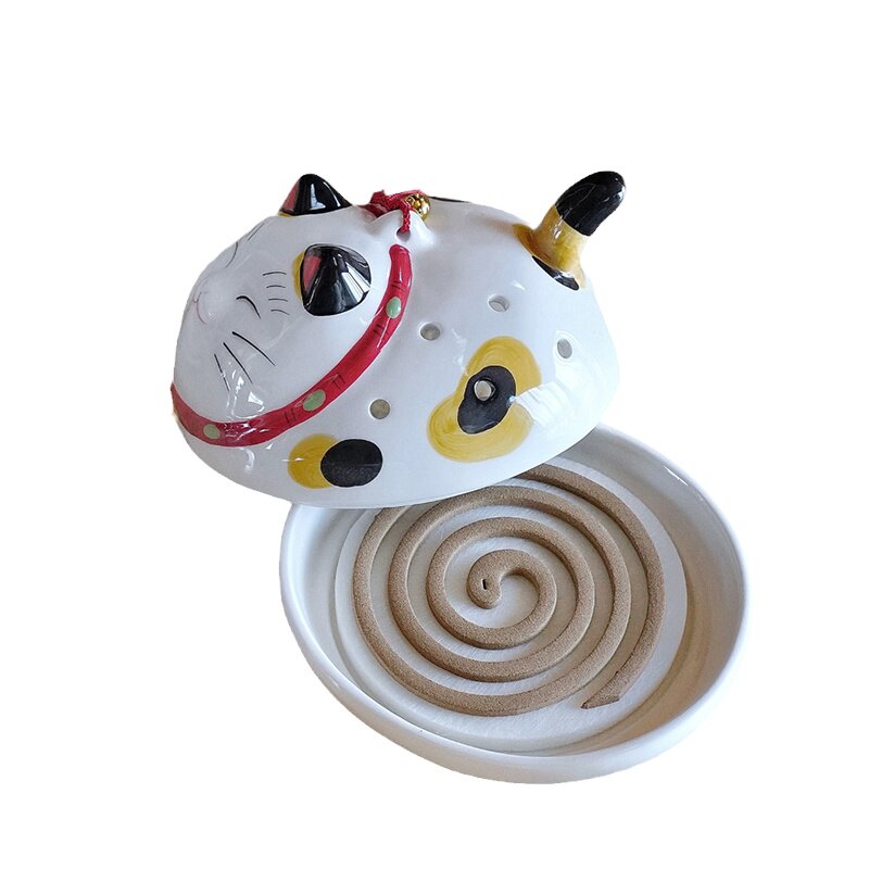 现货日本药师窑陶瓷猫咪兔子花日式蚊香盘户外驱蚊盘香放置器香炉