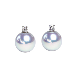 薇爱秀丽天然海水真多麻珍珠耳钉女18k金银灰蓝正圆akoya戴妃耳饰