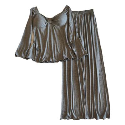 莫代尔睡衣女春秋季带胸垫家居服