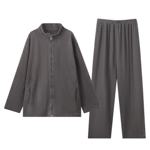 芬腾可安冬季睡衣男士半边绒秋冬款珊瑚绒加厚家居服拉链加绒男款