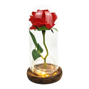 玻璃罩玫瑰花永生花LED发光教师节礼品求婚婚房装饰摆件火树银花