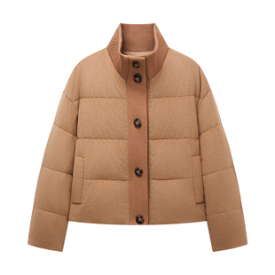 TEASEL「温暖叙事」丝驼绒90白鹅绒针织拼接休闲立领面包羽绒服