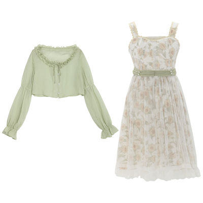 森女部落原创小清新吊带裙两件套