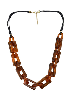 法式复古亚克力项链女棕色方形链条编织链极简长款毛衣链百搭配饰