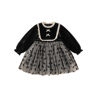 INSbobo女童连衣裙2025秋冬新款周岁女宝礼服冬季儿童加绒公主裙