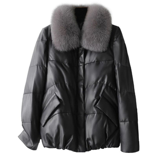 2025秋冬新款皮衣羽绒服女绵羊皮外套短款小个子狐狸毛领海宁皮草
