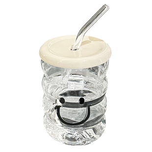 杯子办公室吸管玻璃杯2025新款女高颜值喝水杯家用茶杯咖啡杯带盖