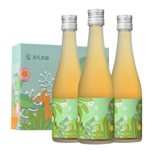 【600天酿】贾氏贡醋苹果醋无糖型原醋玻璃瓶装330ml*3瓶原浆果醋