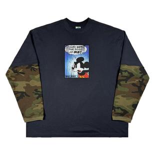 ComicTree C.t 2025秋季新款迷彩男士假两件卡通米奇圆领纯棉长袖