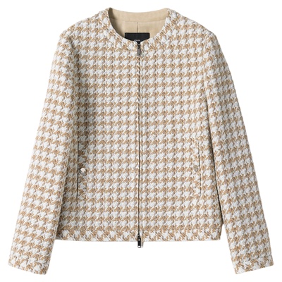 *WWT07127 茉莉雅集 香*风麦穗千鸟格意大利羊毛花呢圆领外套