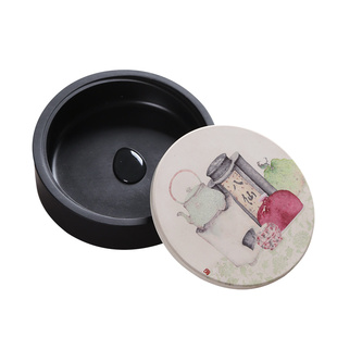 宣品书房砚台带盖天然安徽歙砚端砚国画陶瓷砚盖斜口墨海墨池密封不干墨研墨初学写毛笔字砚文房四宝书法用品