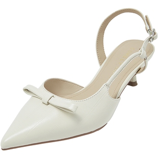 康莉2025夏季新款羊皮气质通勤包头凉鞋小猫跟奶油鞋细跟鞋女凉鞋