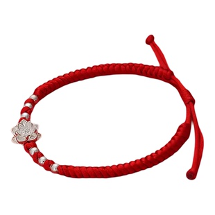 999纯银好事连连手链女足银莲花莲蓬转运珠手绳编织红绳手绳饰品