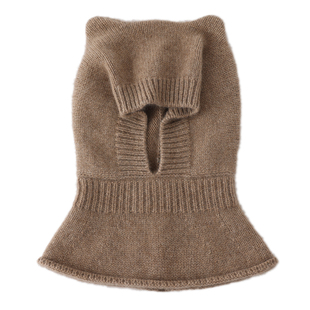 婴幼儿小熊耳朵帽100%纯山羊绒帽子围脖一体儿童护耳保暖针织帽子