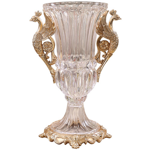 欧式水晶玻璃花瓶孔雀插花器家居装饰品轻奢高档客厅玄关摆件奢华
