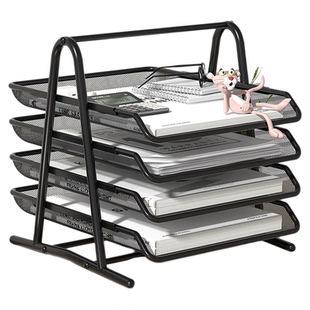 加厚多层金属铁网文件盘抽屉式文件架办公桌抽拉文件框多层资料整理架文件座办公室文件夹收纳架桌面置物架