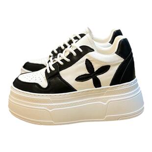 加绒内增高8cm10公分小白鞋真皮2025新款百搭小个子厚底松糕女鞋