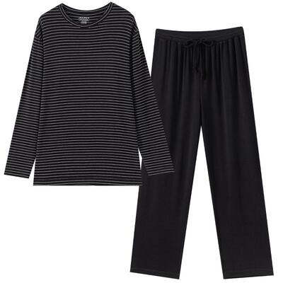 jockey情侣款睡衣男长袖长裤柔软透气舒适条纹宽松女家居服套装