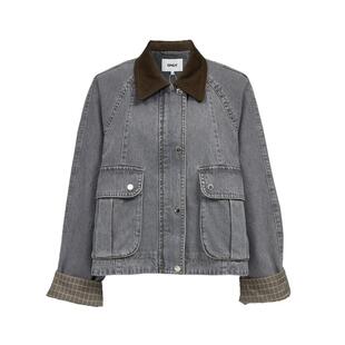 绫致ONLY2025秋冬新款复古工装撞色条绒翻领宽松牛仔外套女