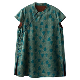 现货 奥黛中长款上衣花萝香云纱真丝短袖T恤女100%桑蚕丝国风夏