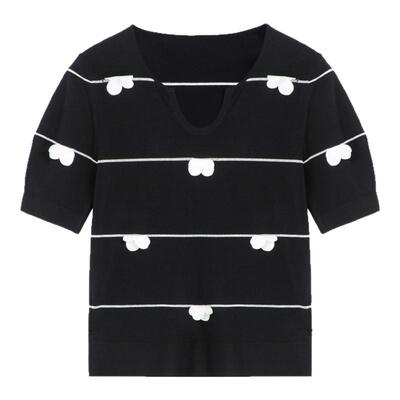 H.GENTEEL荷高女弧形领立体花装饰时尚潮流套头针织衫GCD23650703