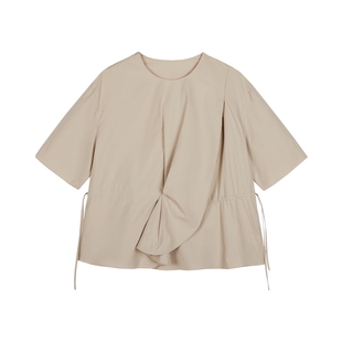 LESS春夏设计感宽松圆领上衣女休闲简约抽褶短袖衬衫2O5214370