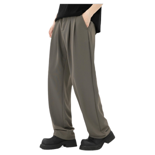 XAKA基础款纯色休闲西裤男夏冰丝薄款高级垂坠感宽松百搭直筒长裤